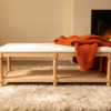 Wholesale rectangular upholstered ottoman coffee table with two-tier wooden storage base