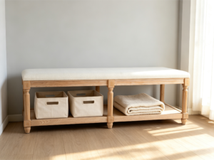 Rectangular Ottoman Coffee Table with Storage | Velvet Tufted Bench Set