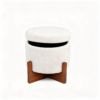Modern white teddy boucle upholstered round storage ottoman isolated on a clean white background