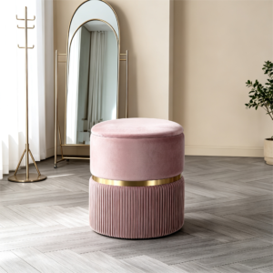 Ottoman with Storage Pink | Luxury Velvet Round Stools Set
