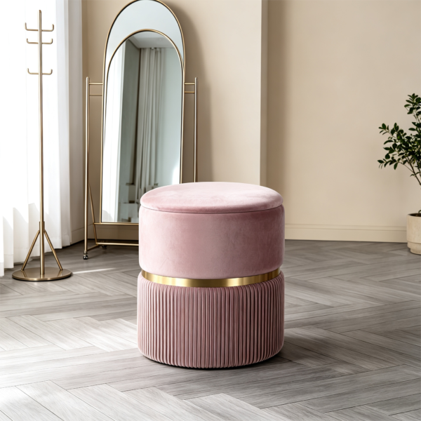 Ottoman with Storage Pink | Luxury Velvet Round Stools Set