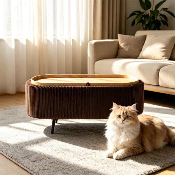 Versatile Ottoman with Wood Tray Coffee Table