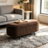 Close-up detail of premium brown ribbed velvet fabric texture on storage ottoman