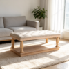 Top 1 Tufted Ottoman Coffee Table Designs with Wooden Tray | Fuzhou Victor Tufted storage ottoman coffee table in a dark-toned modern living room setting with decorative accents.